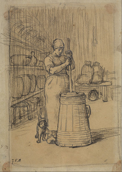 MyFrenchLife™ - Jean-François Millet - Study for Woman Churning Butter - French butter  - le beurre - MyFrenchLife.org